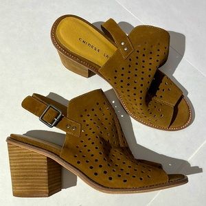 Chinese Laundry Christabel mules sandals shoes tan vegan womens sz 9 heels